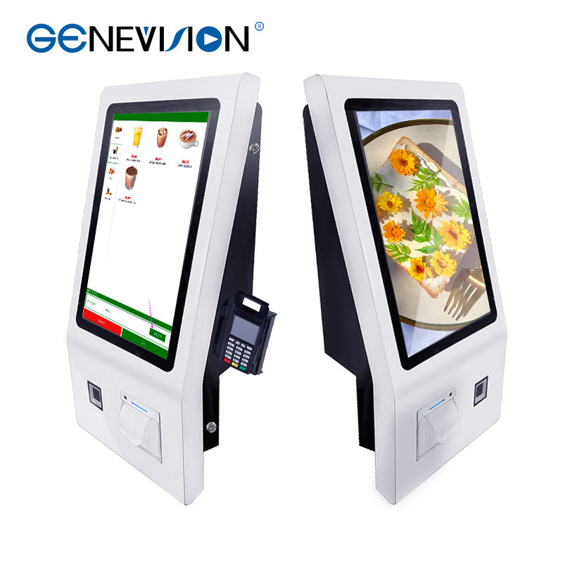 Half Desktop Touch Screen Ordering Kiosk With Scanner Printer POS Position