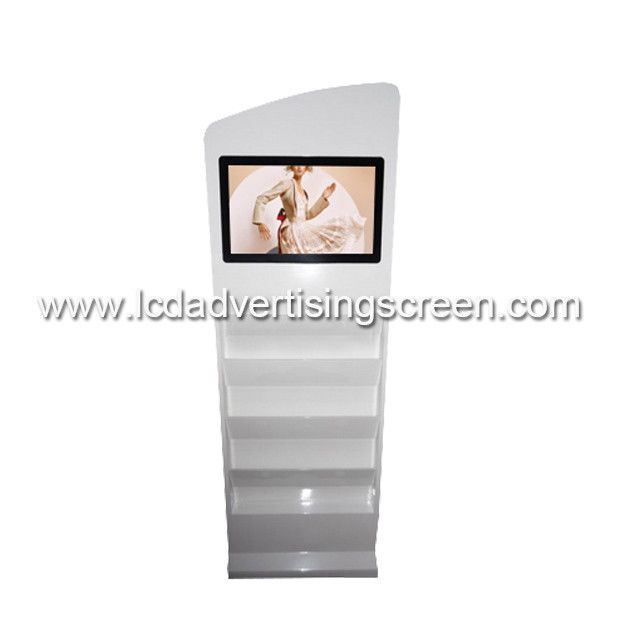 1920 * 1080 Resolution Floor Standing Advertising Display With Magazine Holder